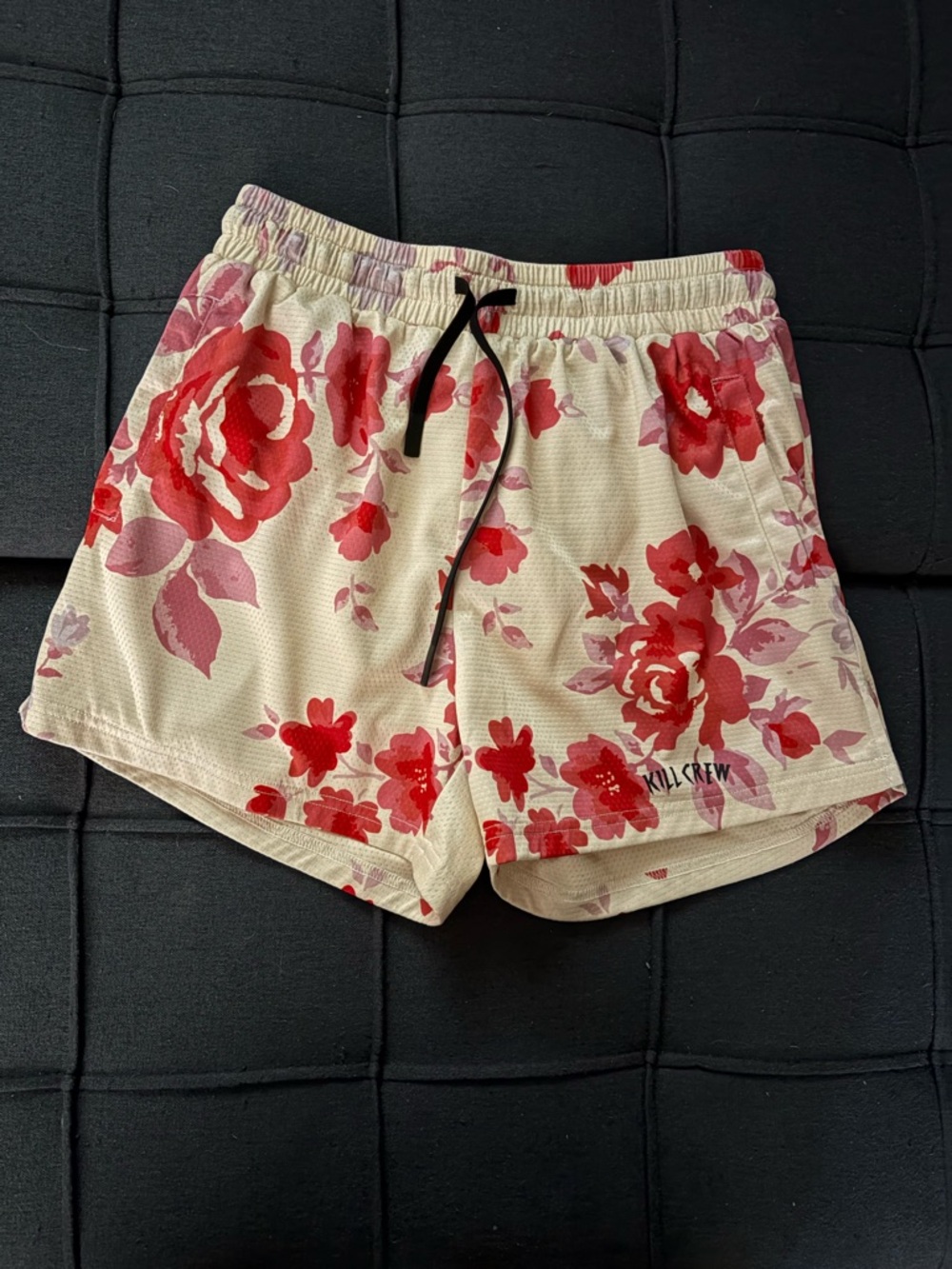 Kill Crew Cream Athletic Shorts with Red Floral Print